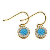 Halo Dangle Fish-Hook Earrings Lab Opal Round 925 Sterling Silver (21mm)