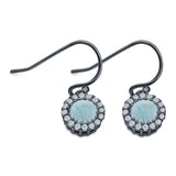 Halo Dangle Fish-Hook Earrings Lab Opal Round 925 Sterling Silver (21mm)