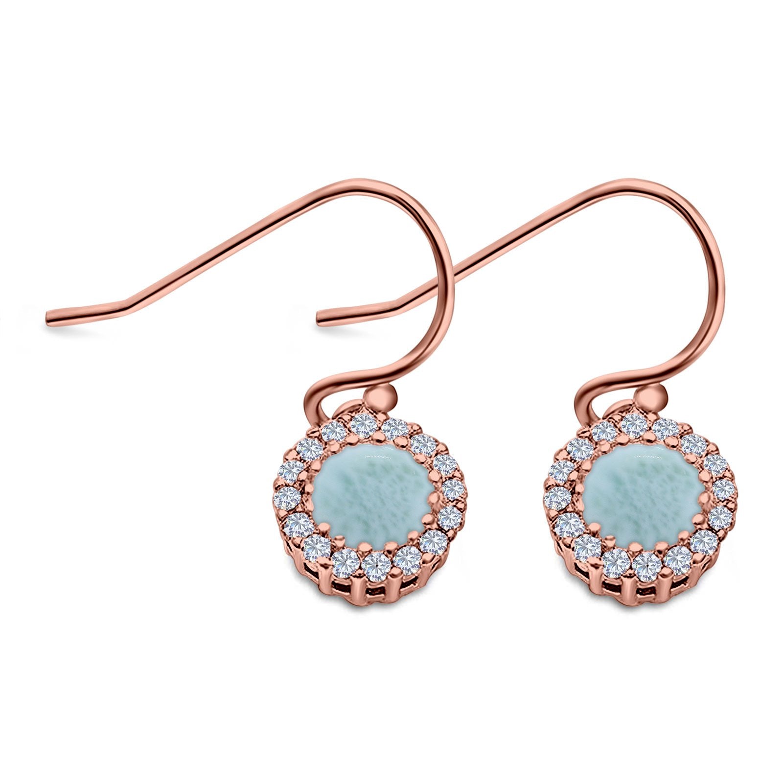 Halo Dangle Fish-Hook Earrings Lab Opal Round 925 Sterling Silver (21mm)