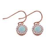 Halo Dangle Fish-Hook Earrings Lab Opal Round 925 Sterling Silver (21mm)