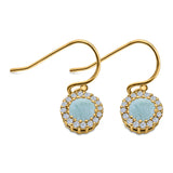 Halo Dangle Fish-Hook Earrings Lab Opal Round 925 Sterling Silver (21mm)