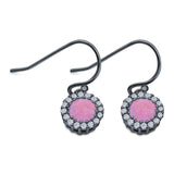Halo Dangle Fish-Hook Earrings Lab Opal Round 925 Sterling Silver (21mm)