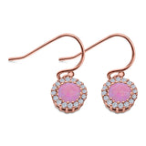 Halo Dangle Fish-Hook Earrings Lab Opal Round 925 Sterling Silver (21mm)