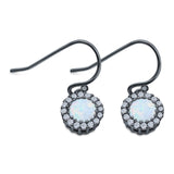 Halo Dangle Fish-Hook Earrings Lab Opal Round 925 Sterling Silver (21mm)