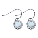 Halo Dangle Fish-Hook Earrings Lab Opal Round 925 Sterling Silver (21mm)