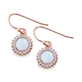 Halo Drop Dangle Fish-Hook Earrings Round Lab Created Opal 925 Sterling Silver