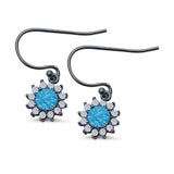 Drop Dangle Round Lab Opal Fish-Hook Earrings 925 Sterling Silver