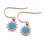 Drop Dangle Round Lab Opal Fish-Hook Earrings 925 Sterling Silver