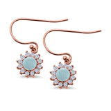 Drop Dangle Round Lab Opal Fish-Hook Earrings 925 Sterling Silver