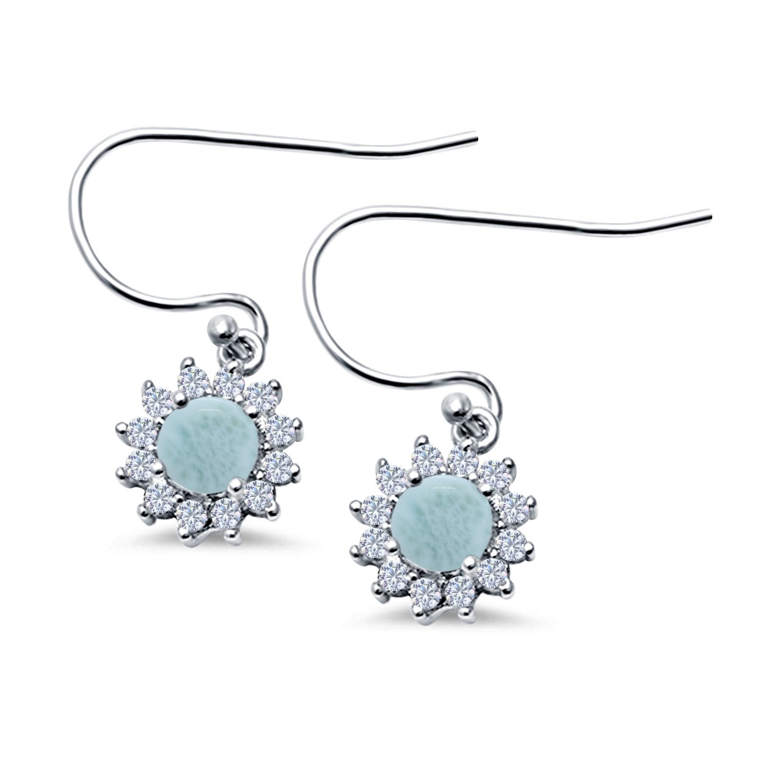 Drop Dangle Round Lab Opal Fish-Hook Earrings 925 Sterling Silver