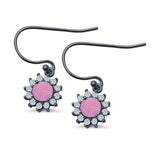 Drop Dangle Round Lab Opal Fish-Hook Earrings 925 Sterling Silver