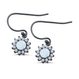 Drop Dangle Round Lab Opal Fish-Hook Earrings 925 Sterling Silver