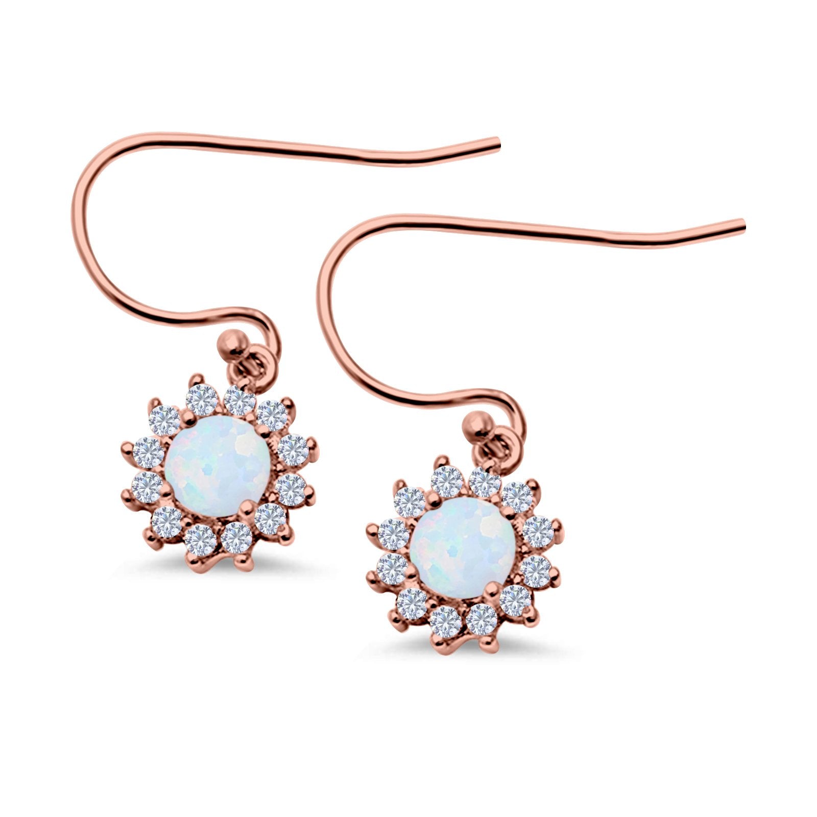 Drop Dangle Round Lab Opal Fish-Hook Earrings 925 Sterling Silver