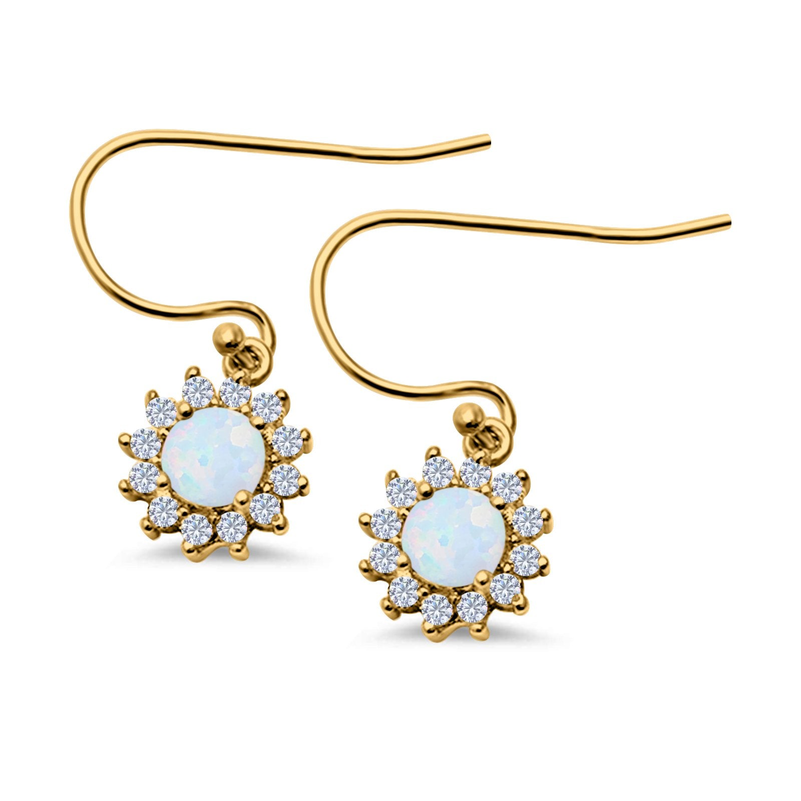 Drop Dangle Round Lab Opal Fish-Hook Earrings 925 Sterling Silver