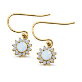 Drop Dangle Round Lab Opal Fish-Hook Earrings 925 Sterling Silver