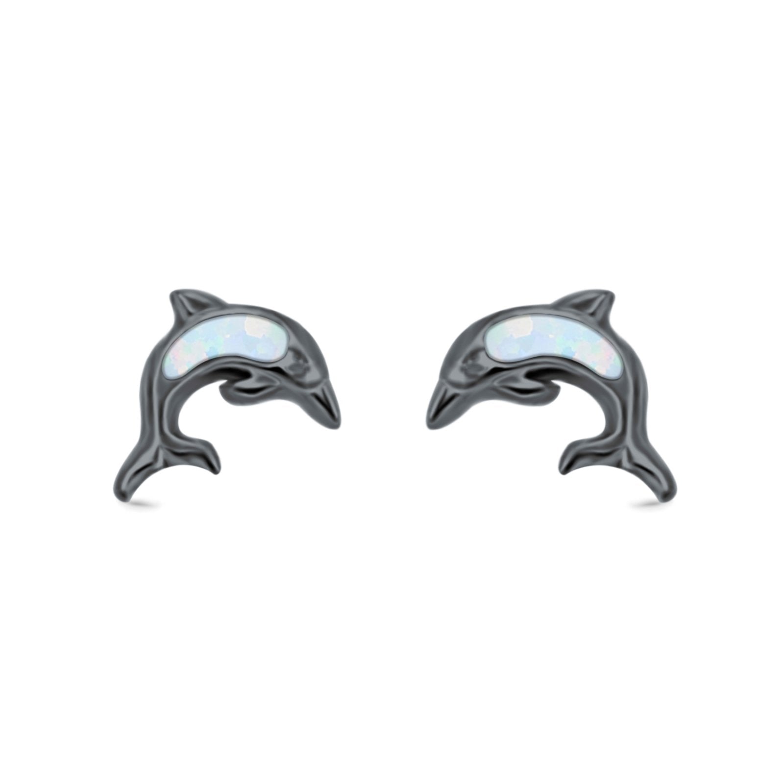 Dolphin Stud Earrings Lab Created Opal 925 Sterling Silver