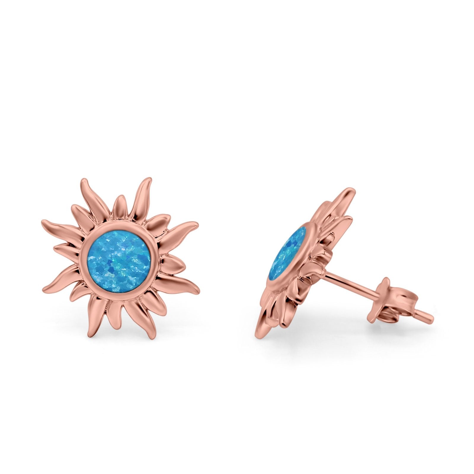 Sun Stud Earrings Created Opal 925 Sterling Silver (6.26mm)