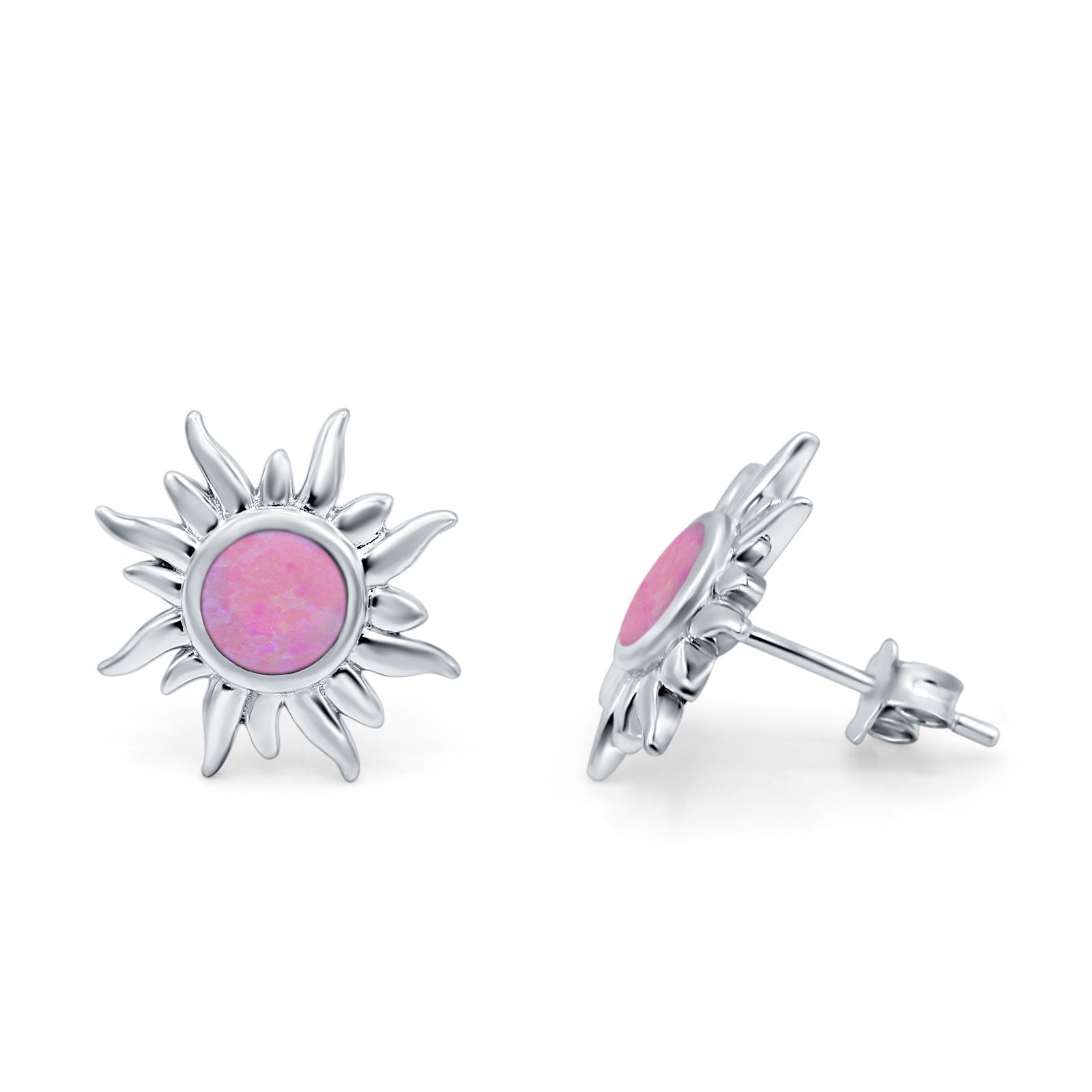 Sun Stud Earrings Created Opal 925 Sterling Silver (6.26mm)