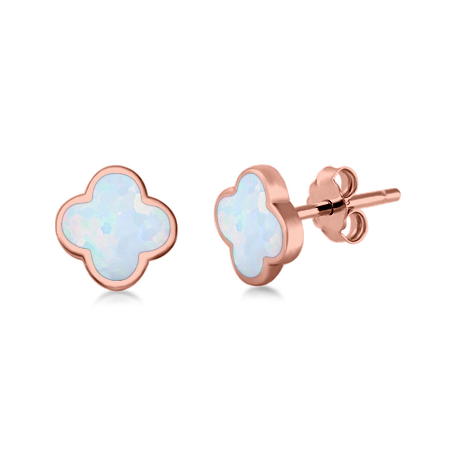 Clover Flower Stud Earring Lab Created Opal 925 Sterling Silver (6.20mm)