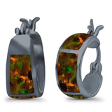 Hoop Huggies Earrings Irregular Shape Created Opal 925 Sterling Silver