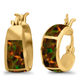 Hoop Huggies Earrings Irregular Shape Created Opal 925 Sterling Silver