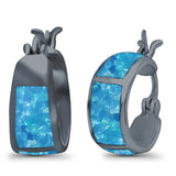 Hoop Huggies Earrings Irregular Shape Created Opal 925 Sterling Silver