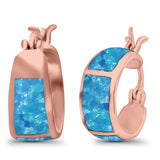 Hoop Huggies Earrings Irregular Shape Created Opal 925 Sterling Silver