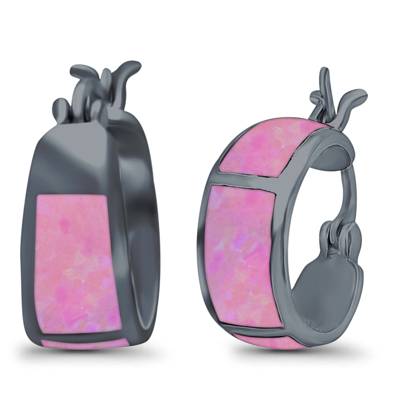 Hoop Huggies Earrings Irregular Shape Created Opal 925 Sterling Silver