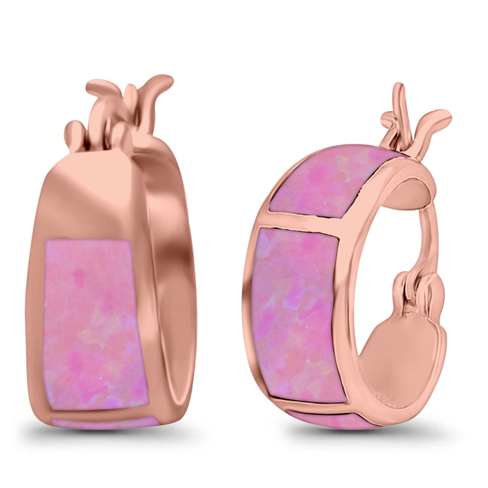 Hoop Huggies Earrings Irregular Shape Created Opal 925 Sterling Silver