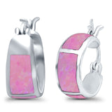 Hoop Huggies Earrings Irregular Shape Created Opal 925 Sterling Silver