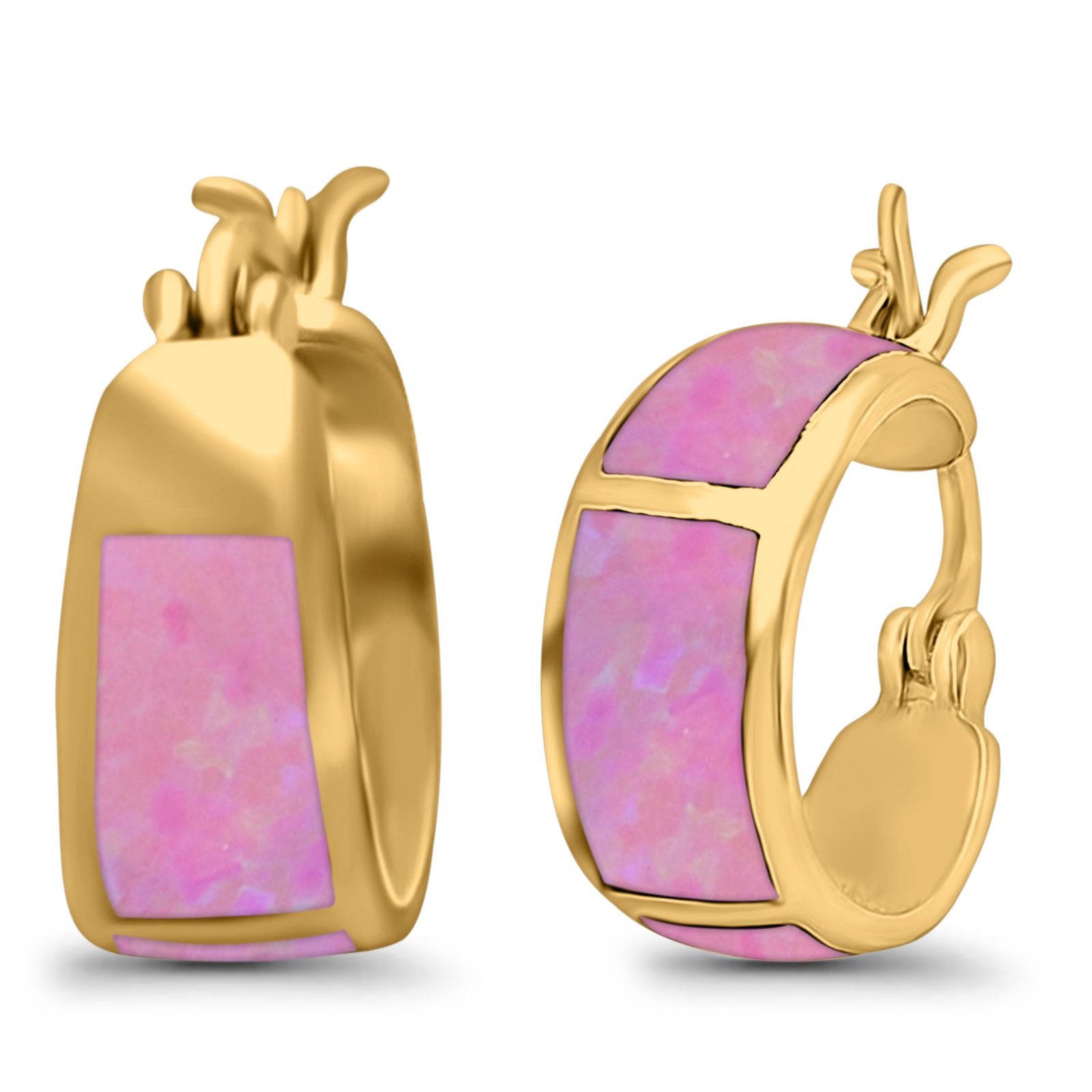 Hoop Huggies Earrings Irregular Shape Created Opal 925 Sterling Silver