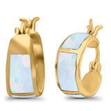 Hoop Huggies Earrings Irregular Shape Created Opal 925 Sterling Silver
