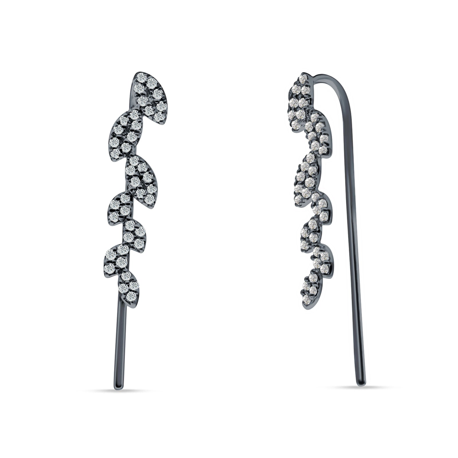 Marquise Leaf Style Fish Hook Threader Earrings Cubic Zirconia 925 Sterling Silver