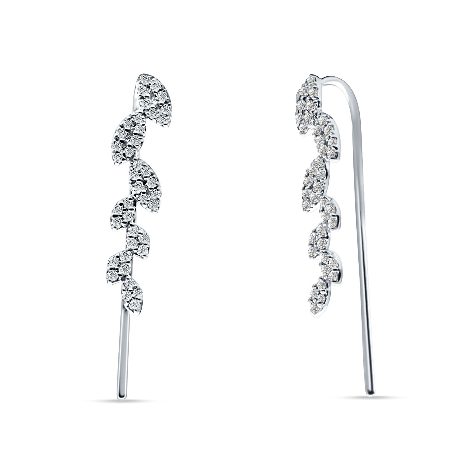 Marquise Leaf Style Fish Hook Threader Earrings Cubic Zirconia 925 Sterling Silver