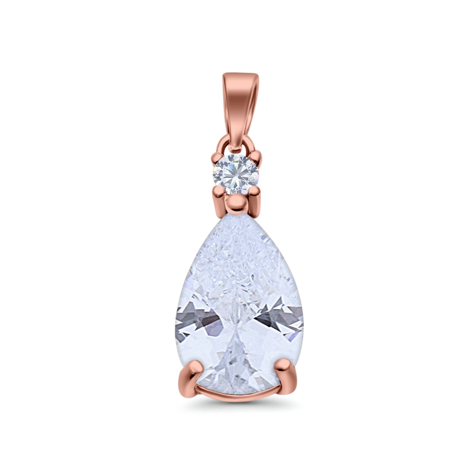 Pear Shape Lab Created Opal Simulated CZ 925 Sterling Silver Charm Pendant (21.5mm)