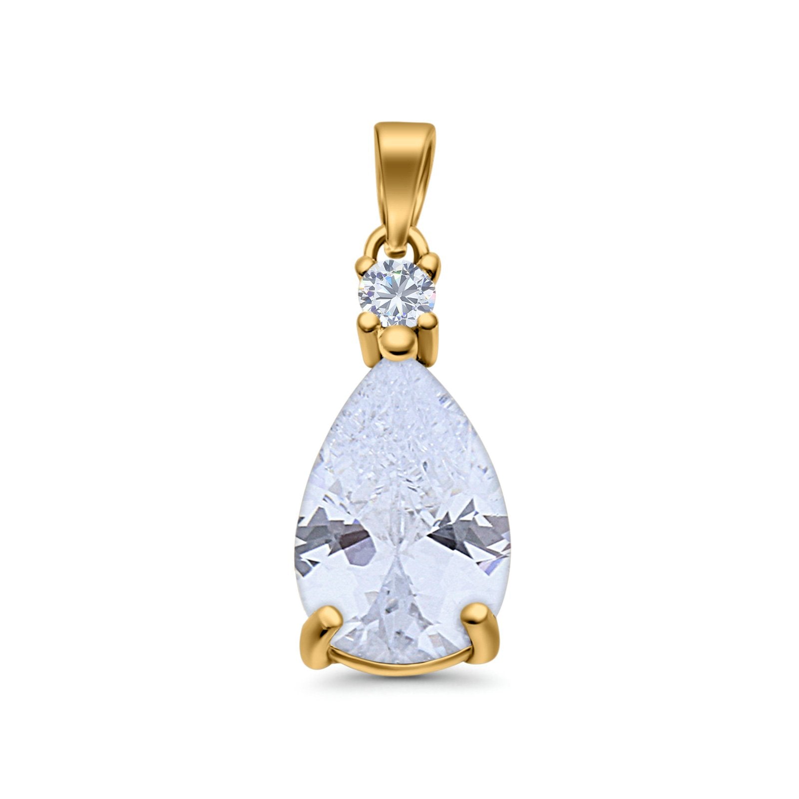 Pear Shape Lab Created Opal Simulated CZ 925 Sterling Silver Charm Pendant (21.5mm)