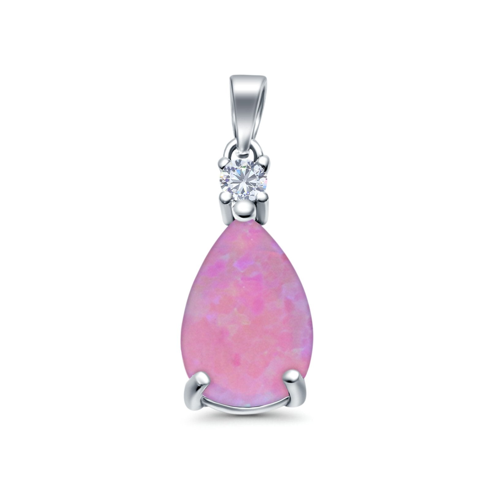 Pear Shape Lab Created Opal Simulated CZ 925 Sterling Silver Charm Pendant (21.5mm)