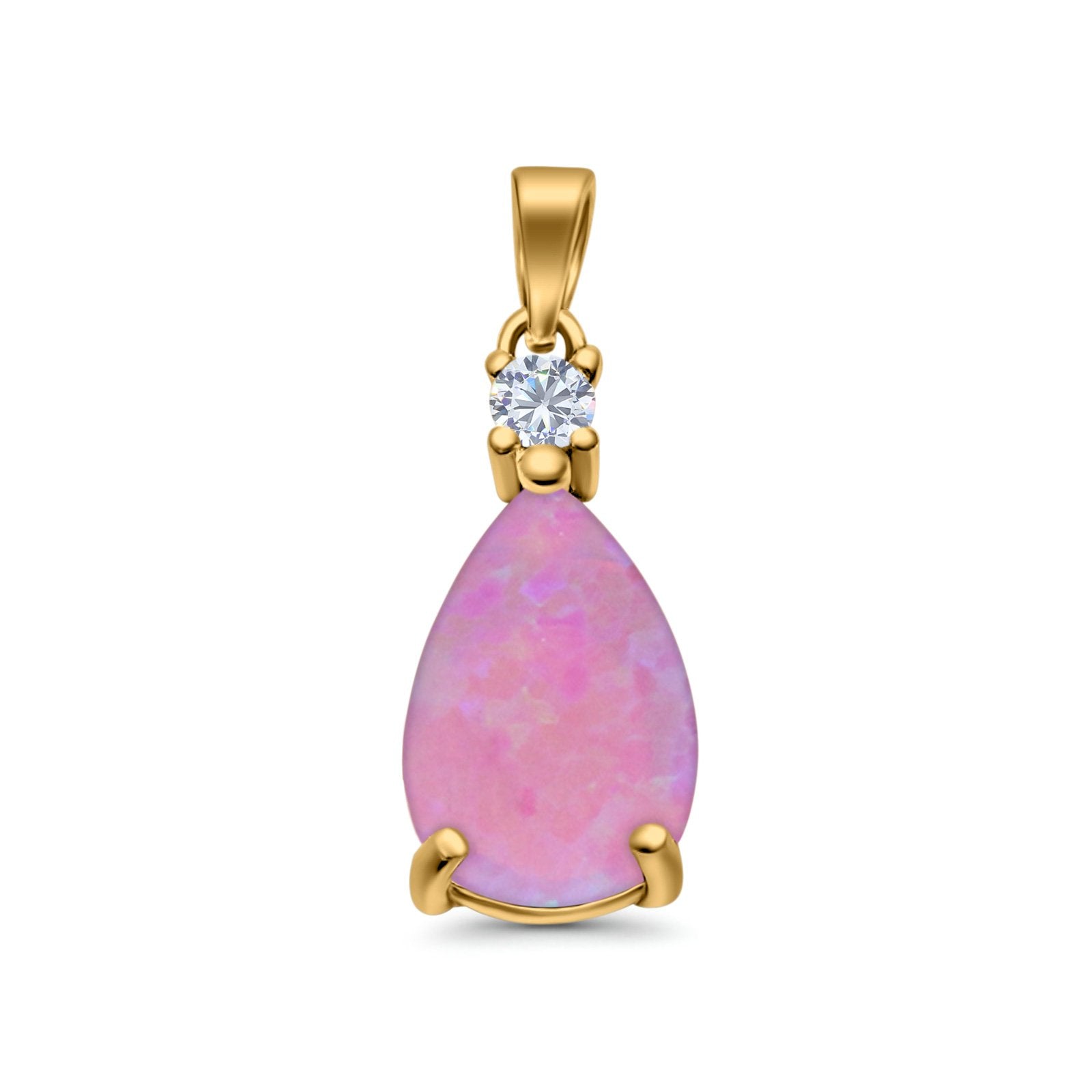 Pear Shape Lab Created Opal Simulated CZ 925 Sterling Silver Charm Pendant (21.5mm)