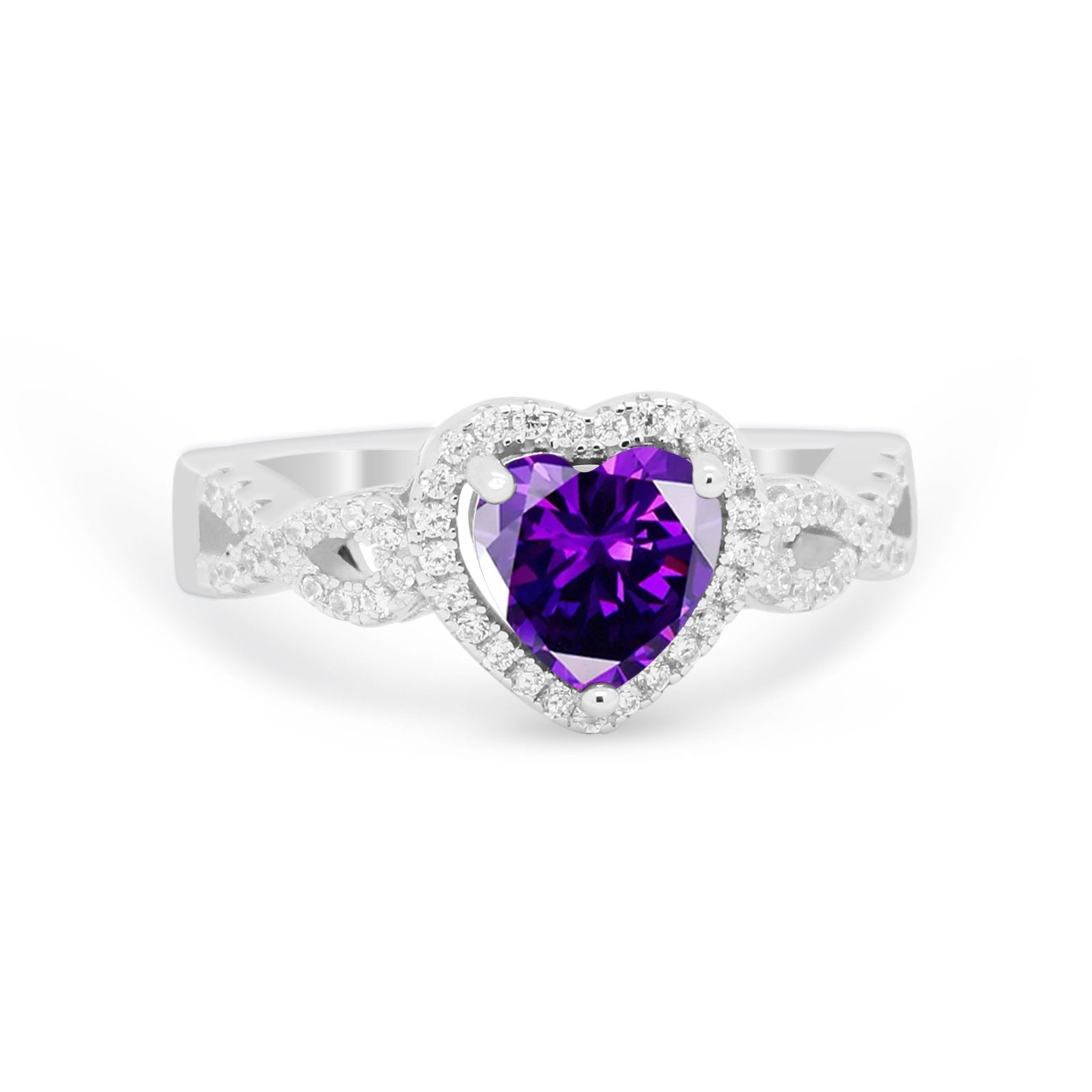 Heart Promise Ring Round Simulated Cubic Zirconia  925 Sterling Silver