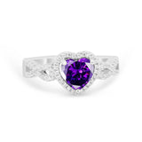 Heart Promise Ring Round Simulated Cubic Zirconia  925 Sterling Silver