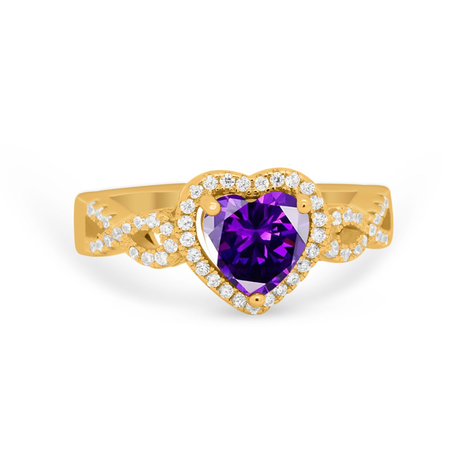 Heart Promise Ring Round Simulated Cubic Zirconia  925 Sterling Silver