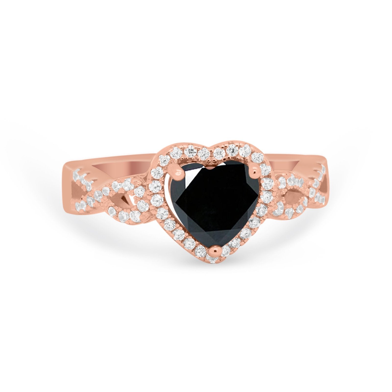 Heart Promise Ring Round Simulated Cubic Zirconia  925 Sterling Silver