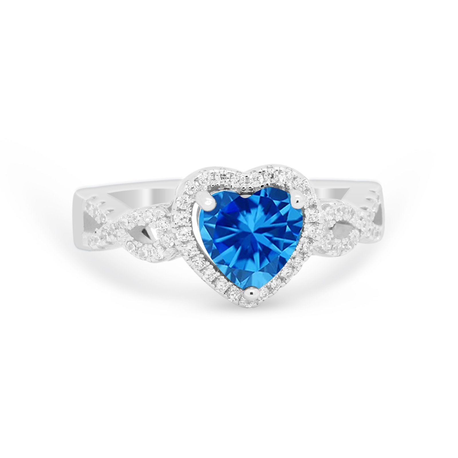 Heart Promise Ring Round Simulated Cubic Zirconia  925 Sterling Silver