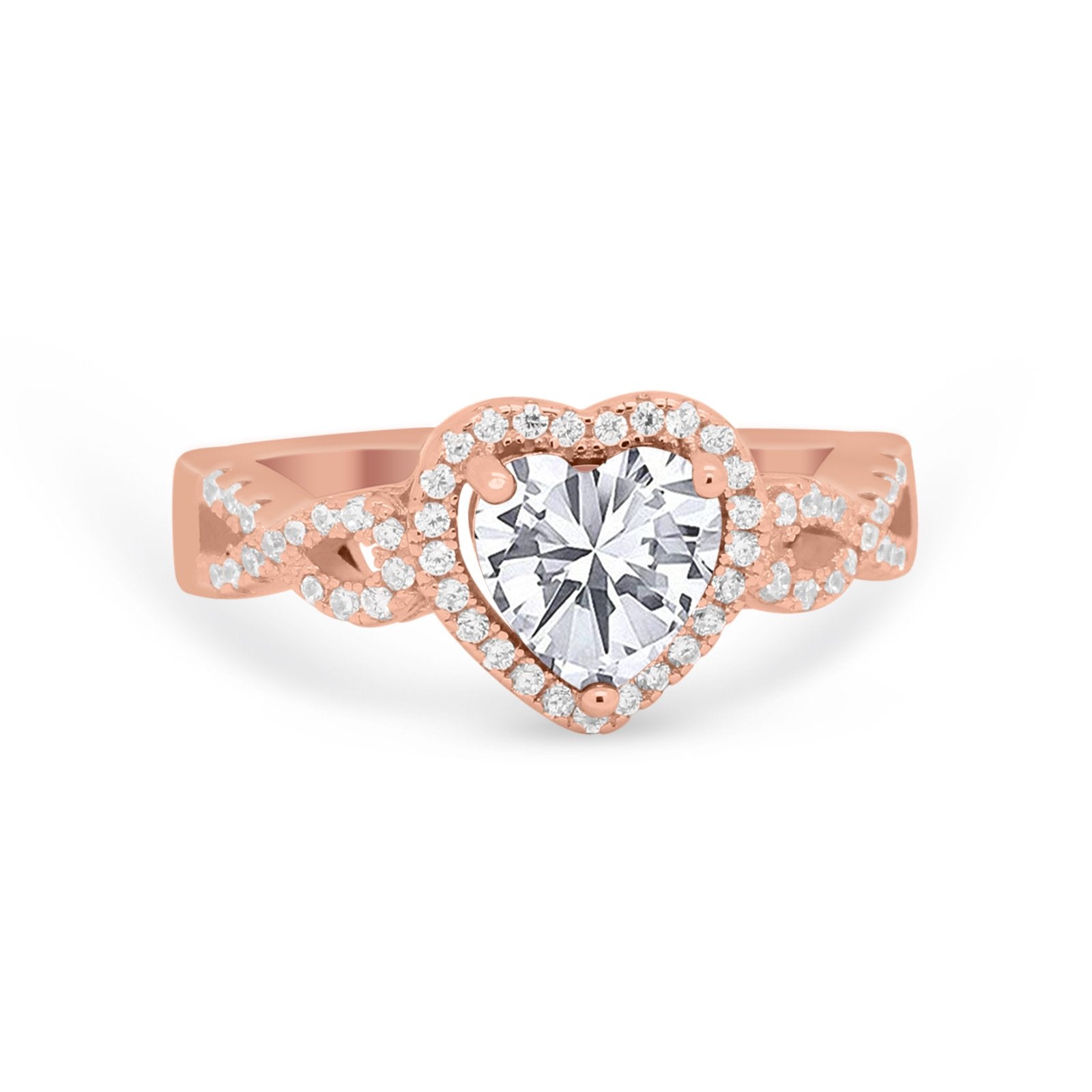 Heart Promise Ring Round Simulated Cubic Zirconia  925 Sterling Silver