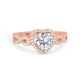 Heart Promise Ring Round Simulated Cubic Zirconia  925 Sterling Silver