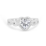 Heart Promise Ring Round Simulated Cubic Zirconia  925 Sterling Silver