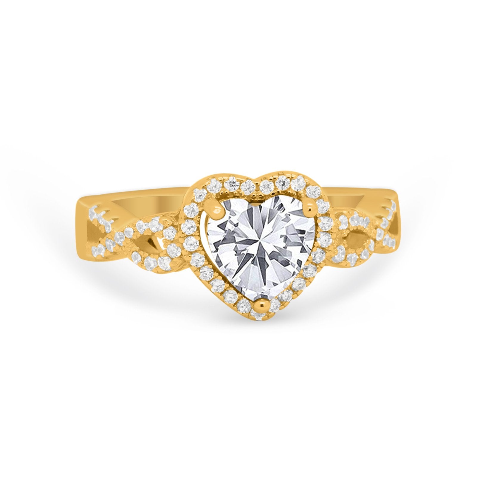 Heart Promise Ring Round Simulated Cubic Zirconia  925 Sterling Silver