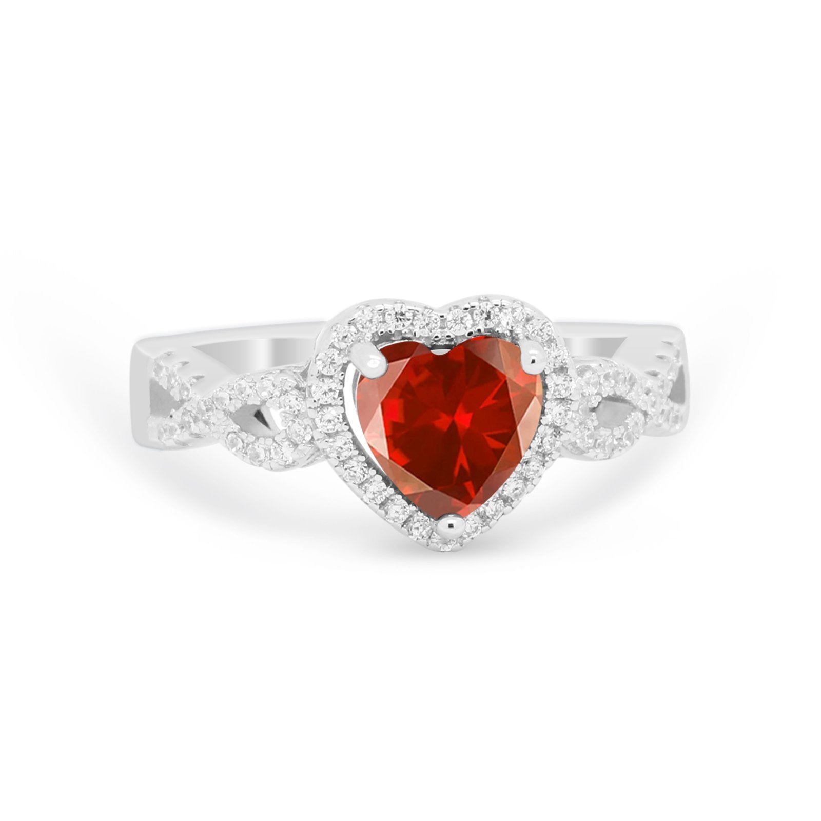 Heart Promise Ring Round Simulated Cubic Zirconia  925 Sterling Silver