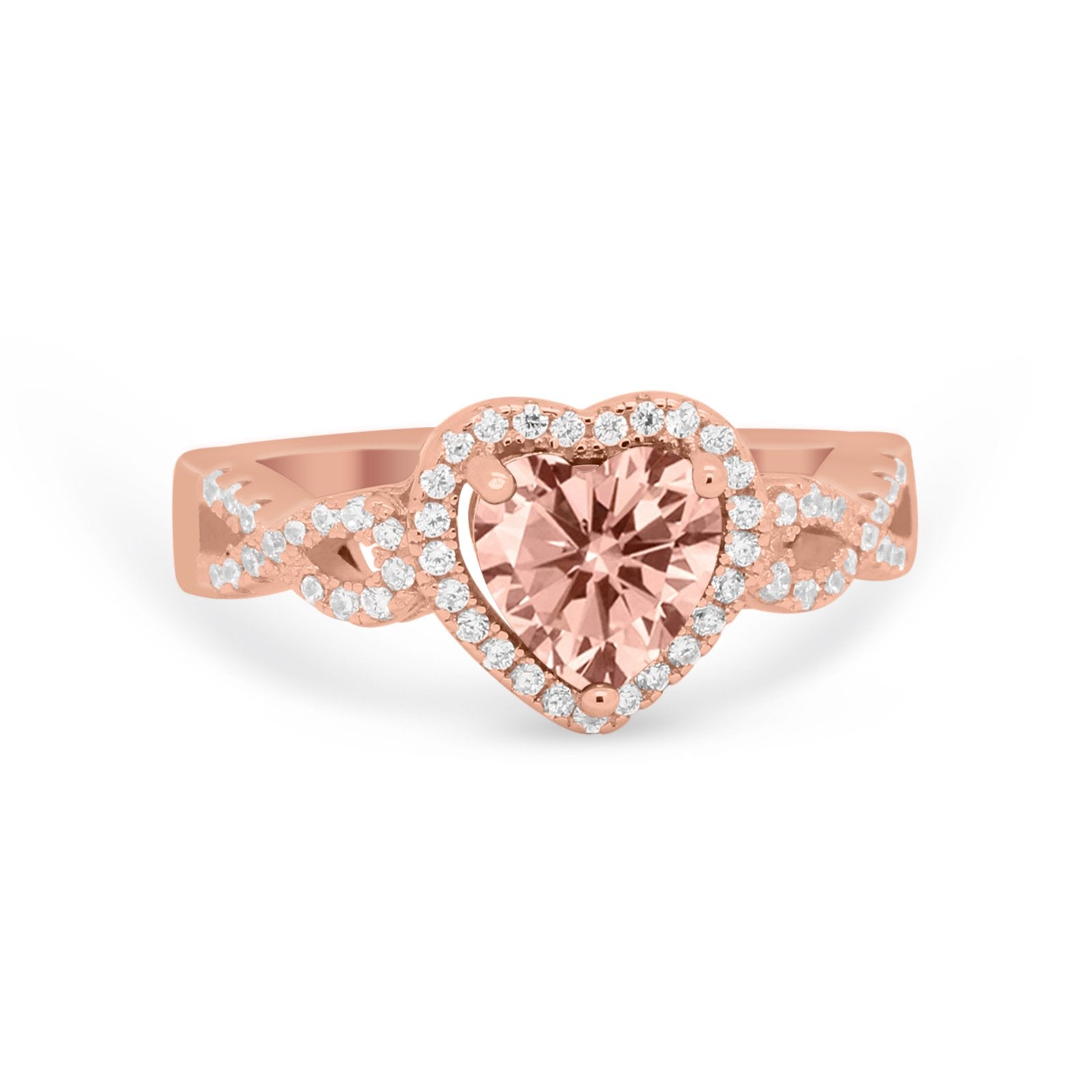 Heart Promise Ring Round Simulated Cubic Zirconia  925 Sterling Silver