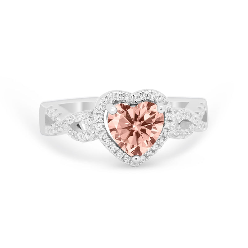Heart Promise Ring Round Simulated Cubic Zirconia  925 Sterling Silver